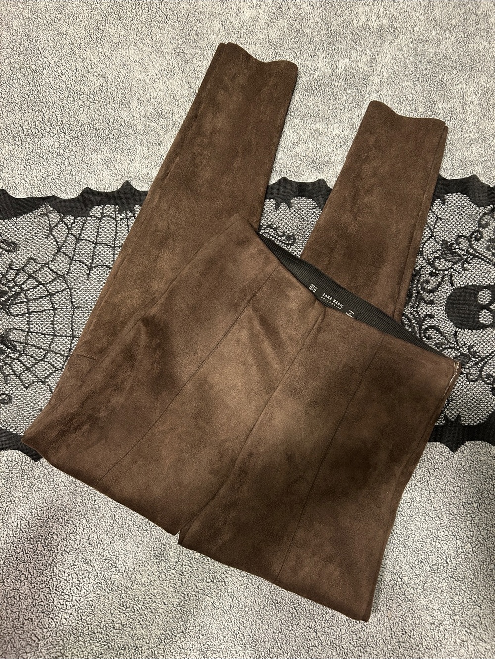 Zara Brown Suede Straight Leg Pants